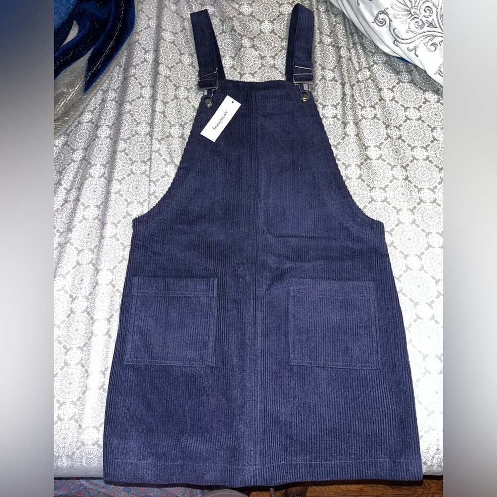 Navy Blue Corduroy Overall Dress